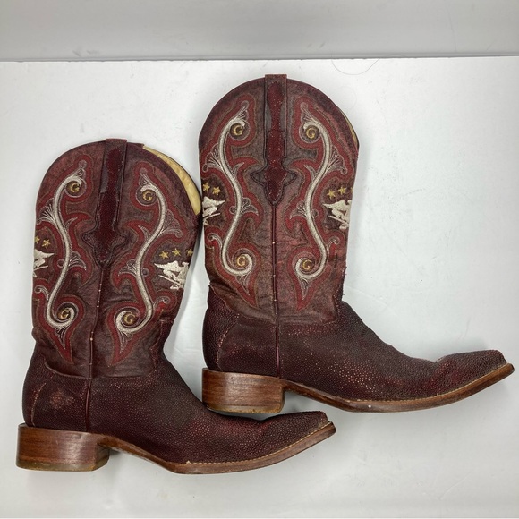 El General 1901 Cowboy Boots Leather Men's 8 Burgundy Textured Western Mexico - Picture 10 of 16